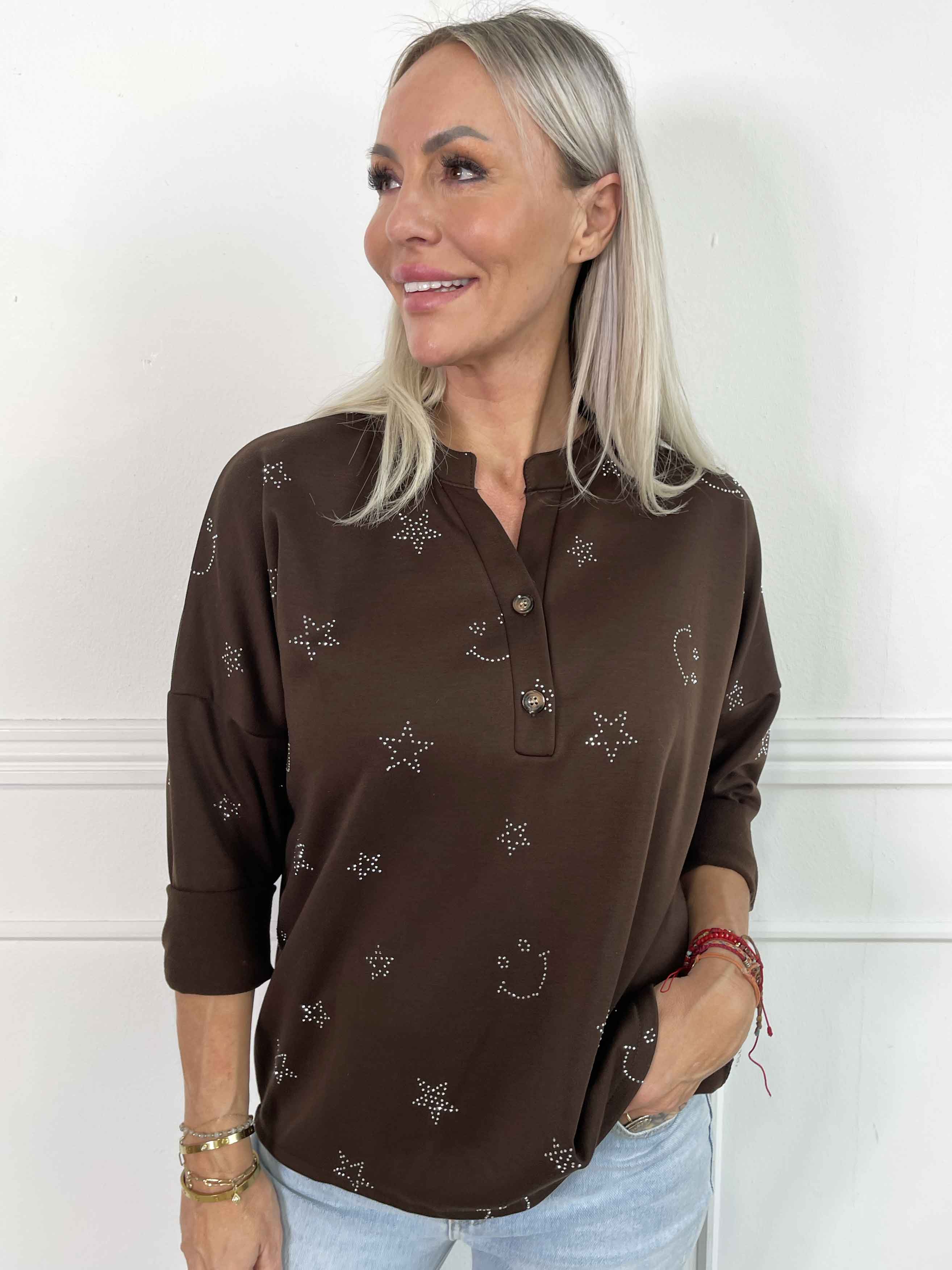 Star - Mjuk skjorta med smiley och strassstjärnor